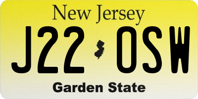 NJ license plate J22OSW