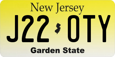 NJ license plate J22OTY