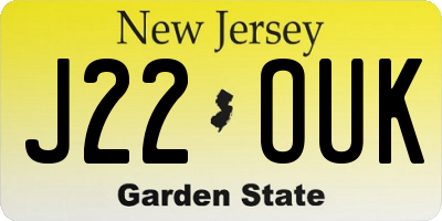 NJ license plate J22OUK