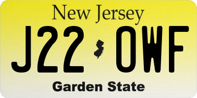 NJ license plate J22OWF