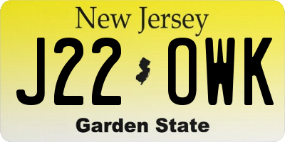 NJ license plate J22OWK