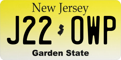 NJ license plate J22OWP
