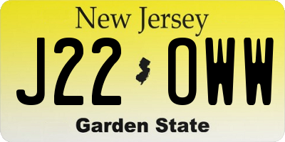 NJ license plate J22OWW