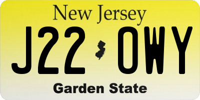 NJ license plate J22OWY