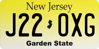 NJ license plate J22OXG