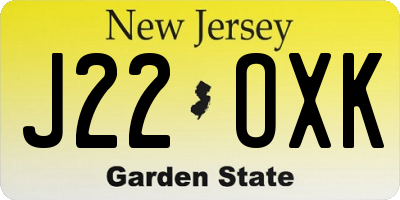 NJ license plate J22OXK