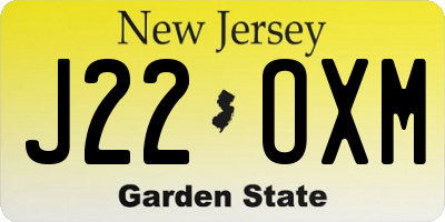 NJ license plate J22OXM