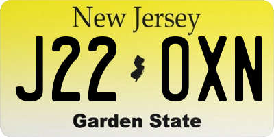 NJ license plate J22OXN