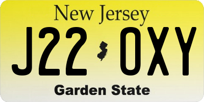 NJ license plate J22OXY