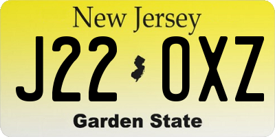 NJ license plate J22OXZ