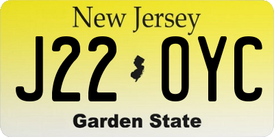 NJ license plate J22OYC