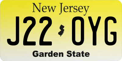 NJ license plate J22OYG