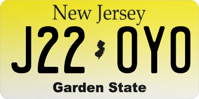 NJ license plate J22OYO