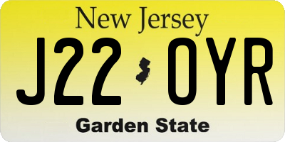 NJ license plate J22OYR