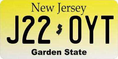 NJ license plate J22OYT