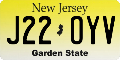 NJ license plate J22OYV