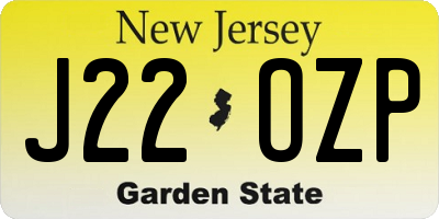 NJ license plate J22OZP