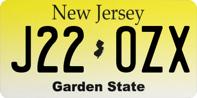 NJ license plate J22OZX