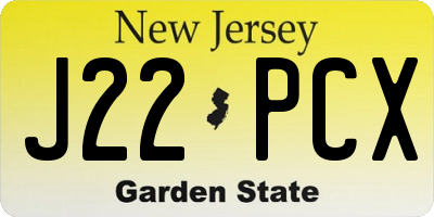 NJ license plate J22PCX