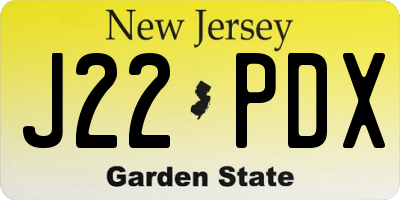NJ license plate J22PDX