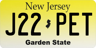 NJ license plate J22PET