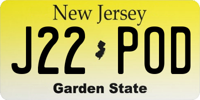 NJ license plate J22POD
