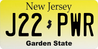 NJ license plate J22PWR