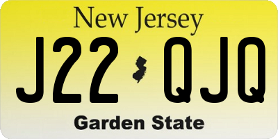 NJ license plate J22QJQ