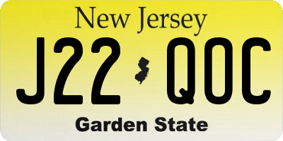 NJ license plate J22QOC