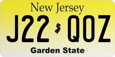NJ license plate J22QOZ