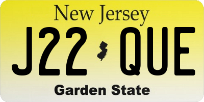 NJ license plate J22QUE