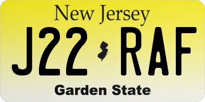 NJ license plate J22RAF