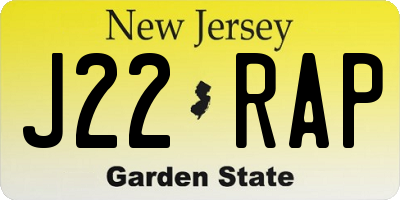 NJ license plate J22RAP