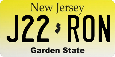 NJ license plate J22RON
