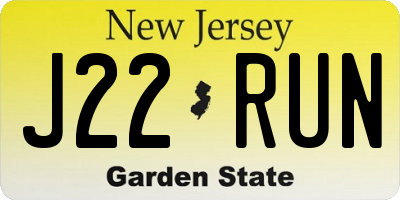 NJ license plate J22RUN