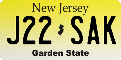 NJ license plate J22SAK