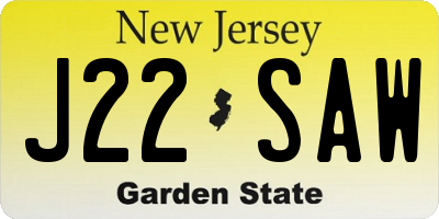 NJ license plate J22SAW