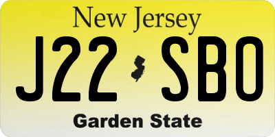 NJ license plate J22SBO