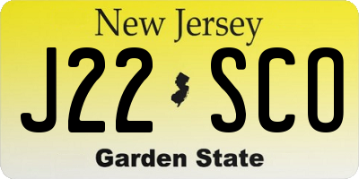 NJ license plate J22SCO