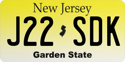 NJ license plate J22SDK