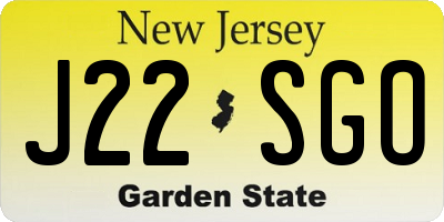 NJ license plate J22SGO