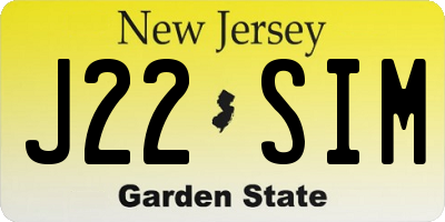 NJ license plate J22SIM