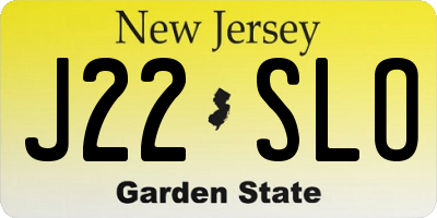 NJ license plate J22SLO