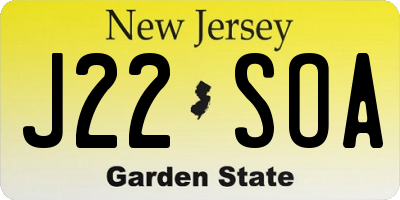 NJ license plate J22SOA