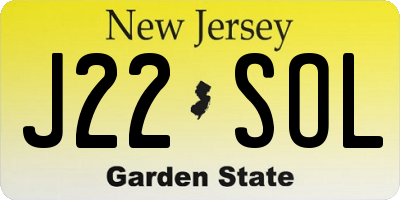 NJ license plate J22SOL