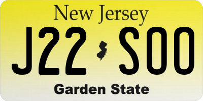 NJ license plate J22SOO