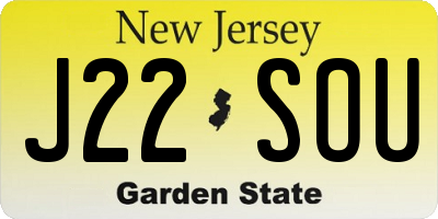 NJ license plate J22SOU
