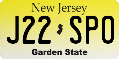 NJ license plate J22SPO