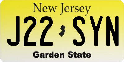 NJ license plate J22SYN