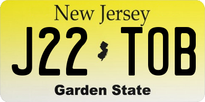 NJ license plate J22TOB